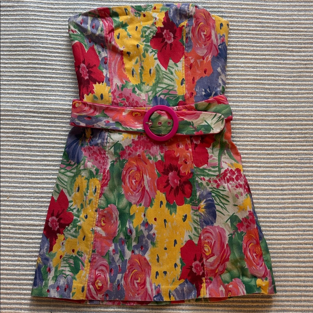 Floral Amanda Uprichard Strapless Dress with Belt